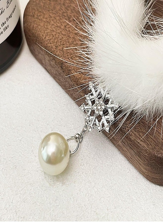 Aktully Snowflake Choker Necklace for Women Christmas Necklaces Fluffy Pom Pom Snowflake Pearl Pendant Choker for Women Winter Jewelry Gift (White) - Image 4